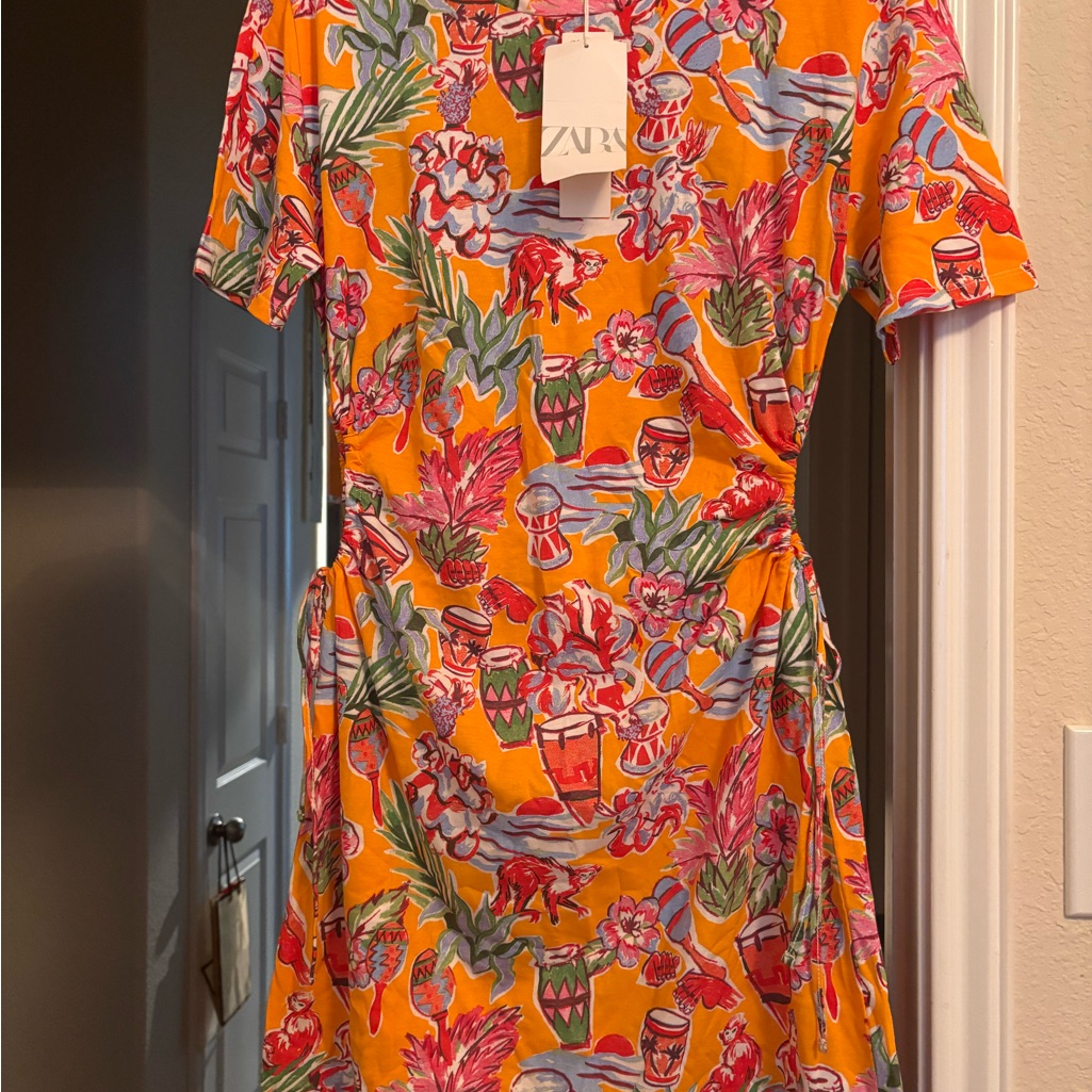 Zara Orange Blue Ruched Wrap Sundress